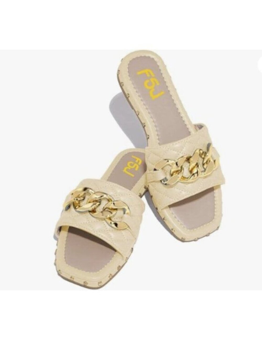 FSJ Women Square Open Toe Comfortable Flat Thick Sole Cushion Sandals Beige